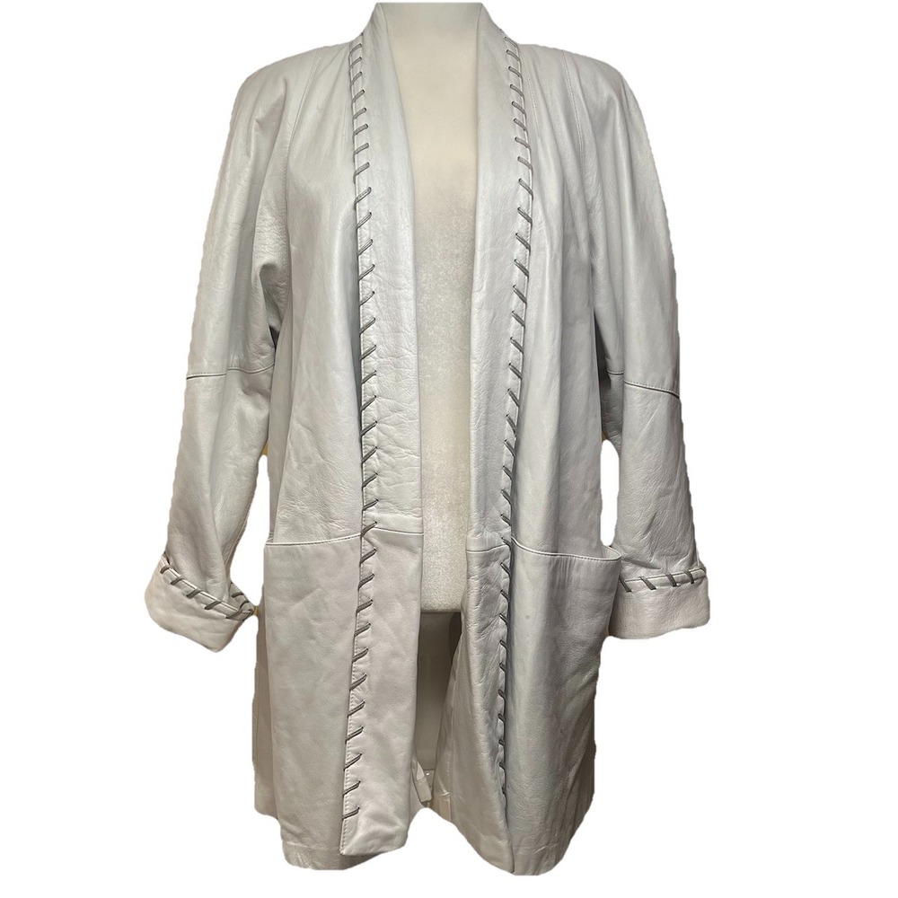 Talk of Walk‎ Atlantic City Vtg Leather Open Jacket Pearl Whipstitch Collar 80's